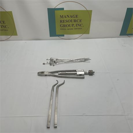 Life Instrument Wire Twister with wires and Zimmer Wisconsin Spinal Awls